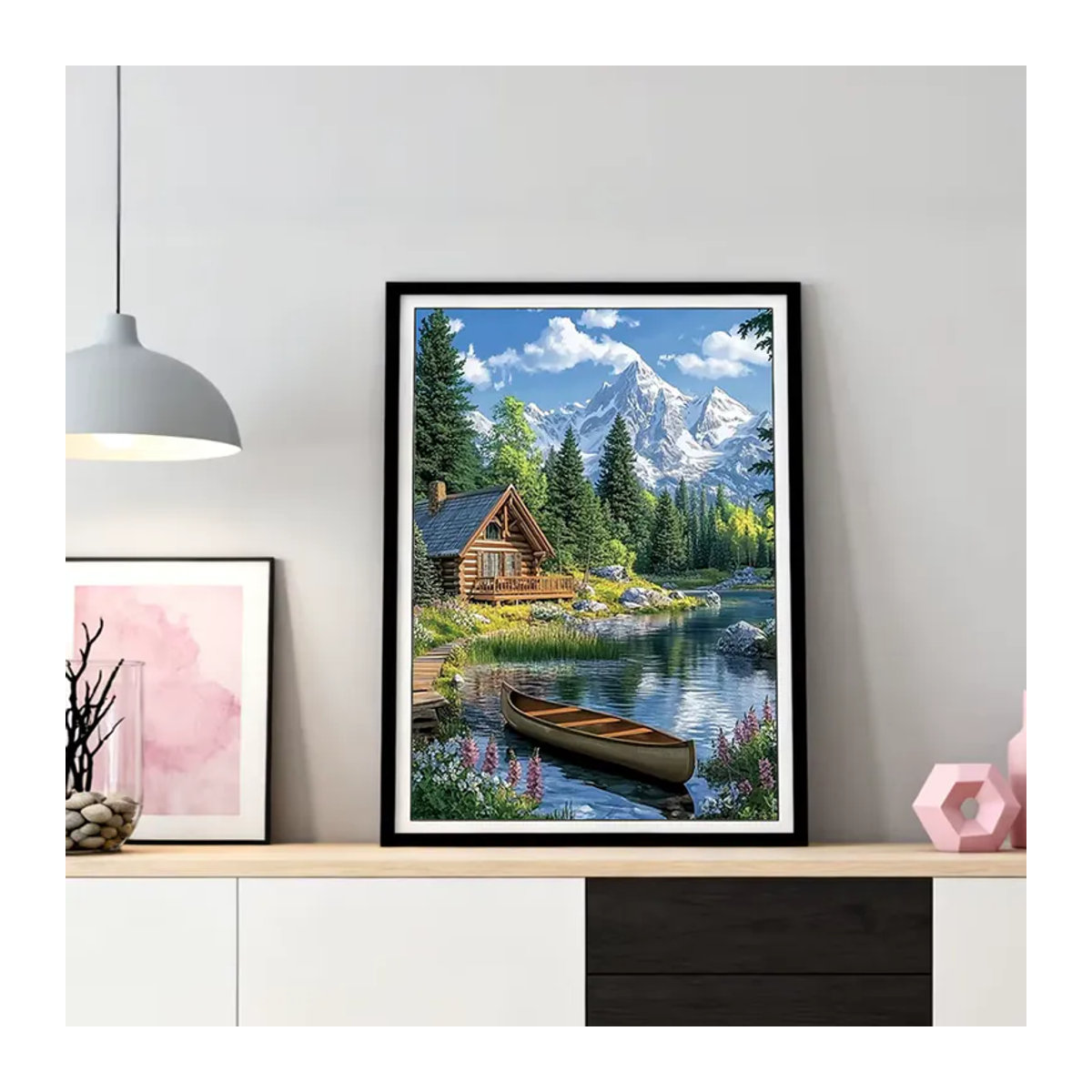 HUACAN Diamant-Gemälde Hauslandschaft mit Boot als Mosaik-Strassbild in Mehrfarbig, B/H: 20 x 30 cm - Bild 3