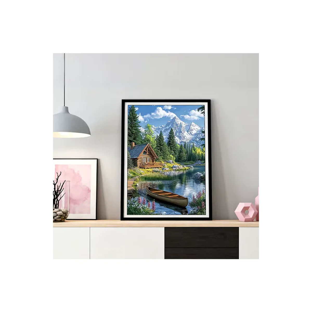 HUACAN Diamant-Gemälde Hauslandschaft mit Boot als Mosaik-Strassbild in Mehrfarbig, B/H: 20 x 30 cm - Bild 4
