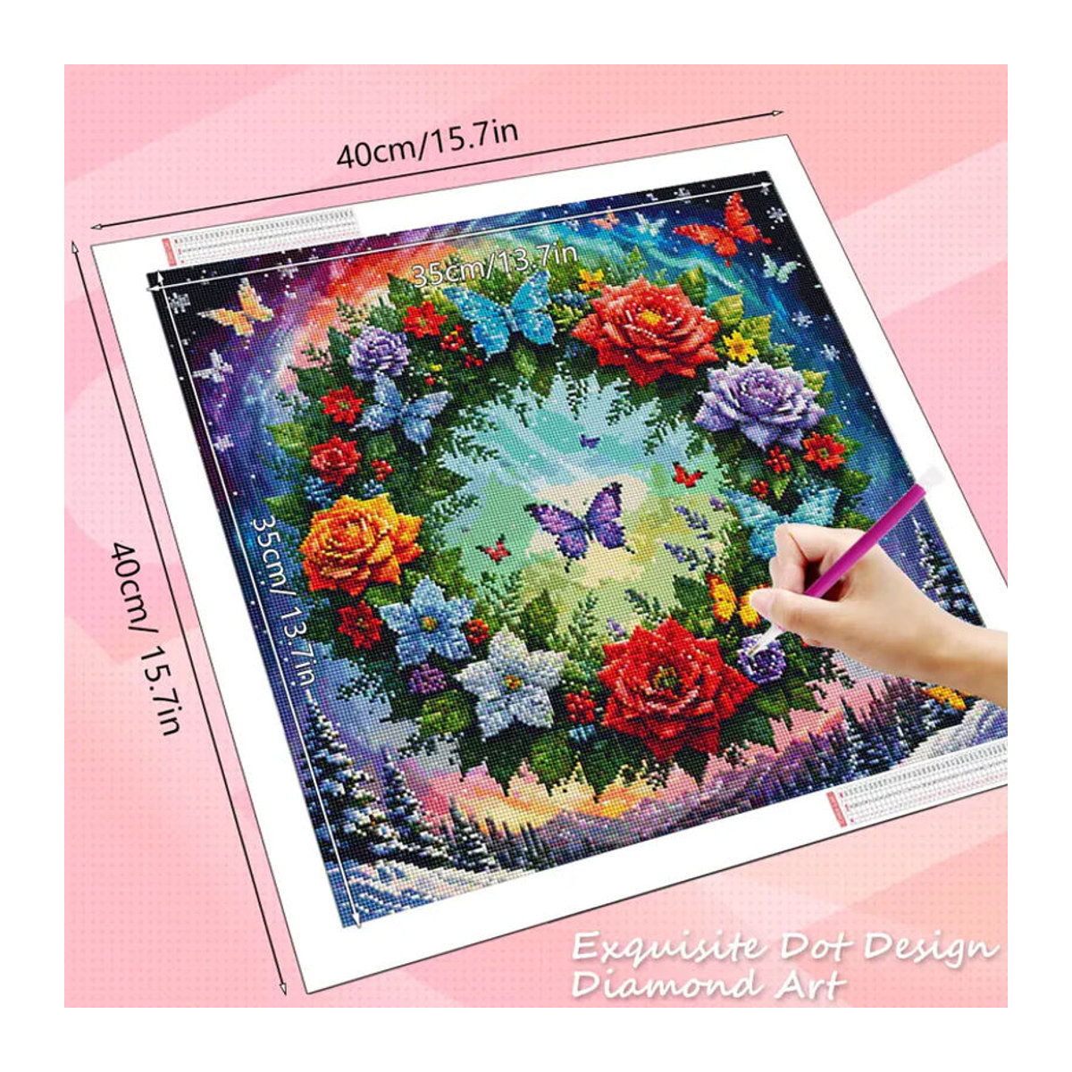HUACAN Diamant-Gemälde mit Blumen und Schmetterlingen, mehrfarbiges Diamant-Mosaik als florale Wanddekoration - Bild 2