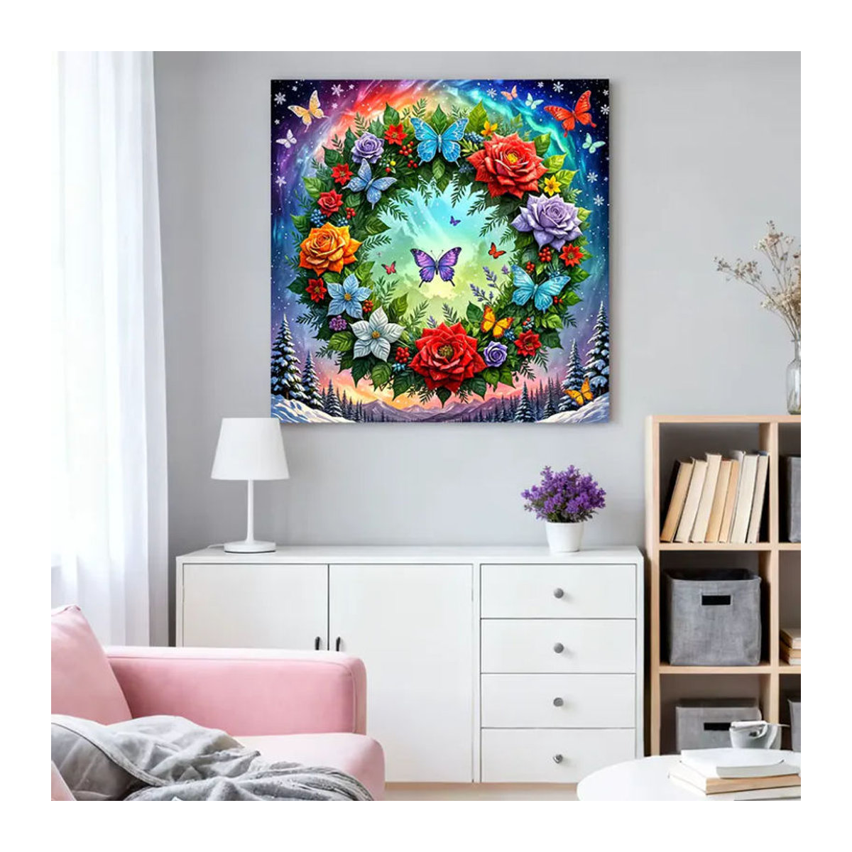 HUACAN Diamant-Gemälde mit Blumen und Schmetterlingen, mehrfarbiges Diamant-Mosaik als florale Wanddekoration - Bild 3