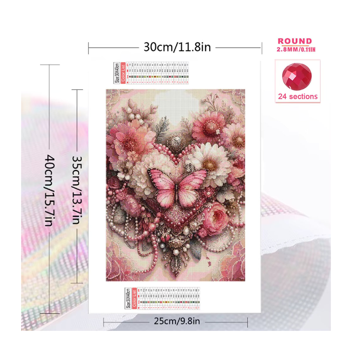 Huacan Diamant-Gemälde mit Rose und Schmetterling in Rosa, handgefertigtes Mosaik-Strass-Bild mit runden Steinen zur Wanddekoration - Bild 2