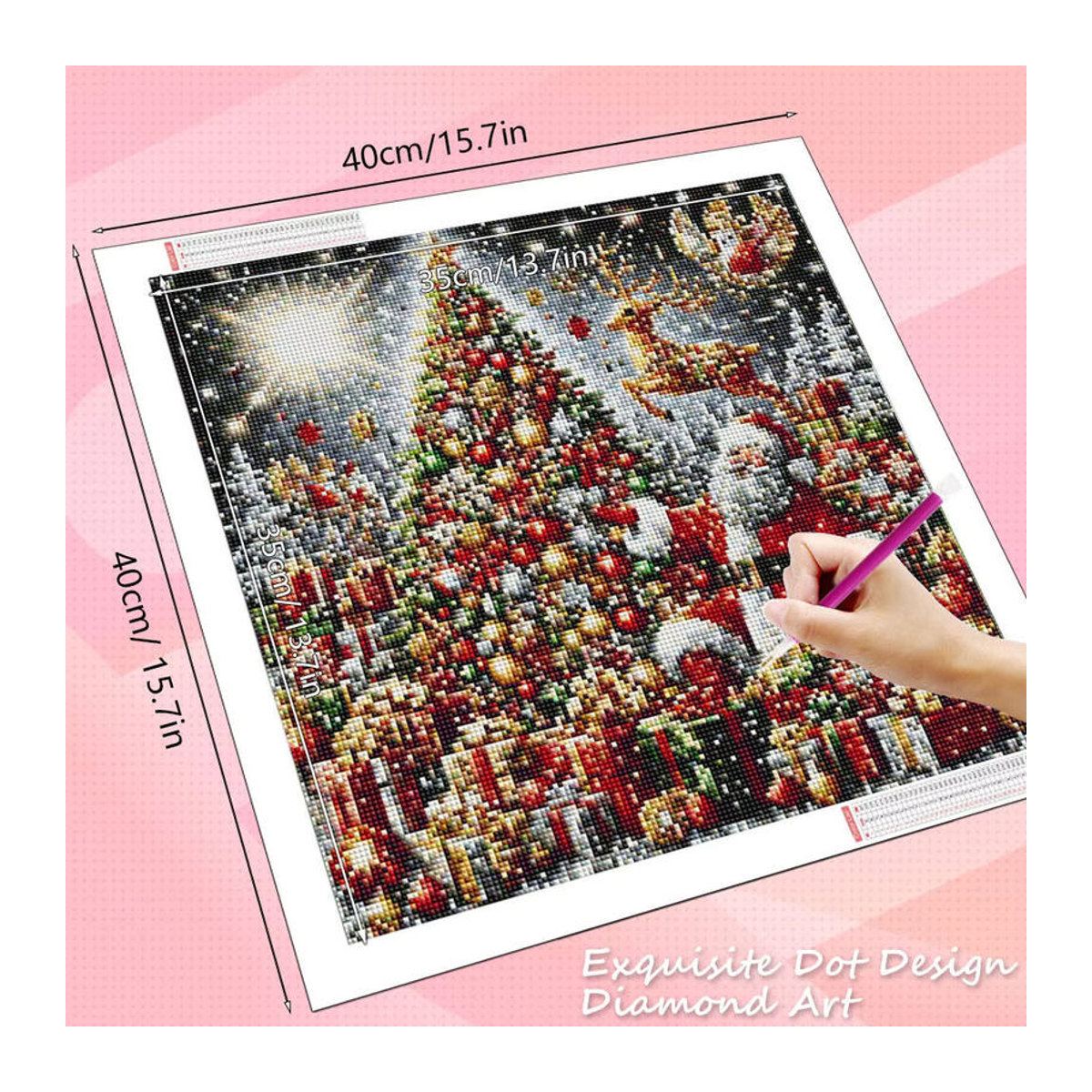HUACAN Diamant-Gemälde Weihnachten Landschaft mit Weihnachtsmann als mehrfarbiges Diamant-Mosaik mit runden Bohrern zur Wandmontage - Bild 2