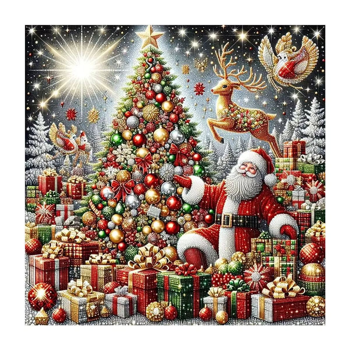 HUACAN Diamant-Gemälde Weihnachten Landschaft mit Weihnachtsmann als mehrfarbiges Diamant-Mosaik mit runden Bohrern zur Wandmontage - Bild 5
