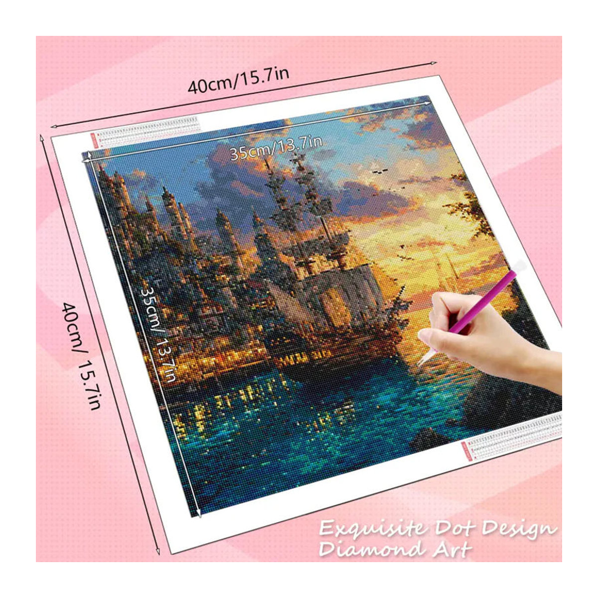 HUACAN Diamant-Kunstgemälde Segelboot-Landschaft als kreatives Meeresmotiv Mosaik-Set in Mehrfarbig zur Wanddekoration - Bild 2