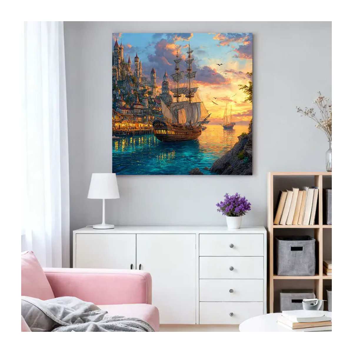 HUACAN Diamant-Kunstgemälde Segelboot-Landschaft als kreatives Meeresmotiv Mosaik-Set in Mehrfarbig zur Wanddekoration - Bild 3