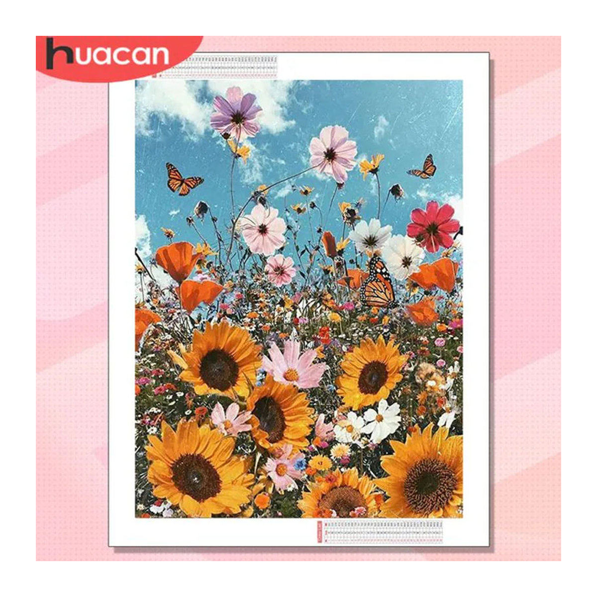 HUACAN Diamant-Kunstmalerei Sonnenblumen-Landschaft als florale Wanddekoration in Mehrfarbig, rund, Durchmesser: 20 cm - Bild 1