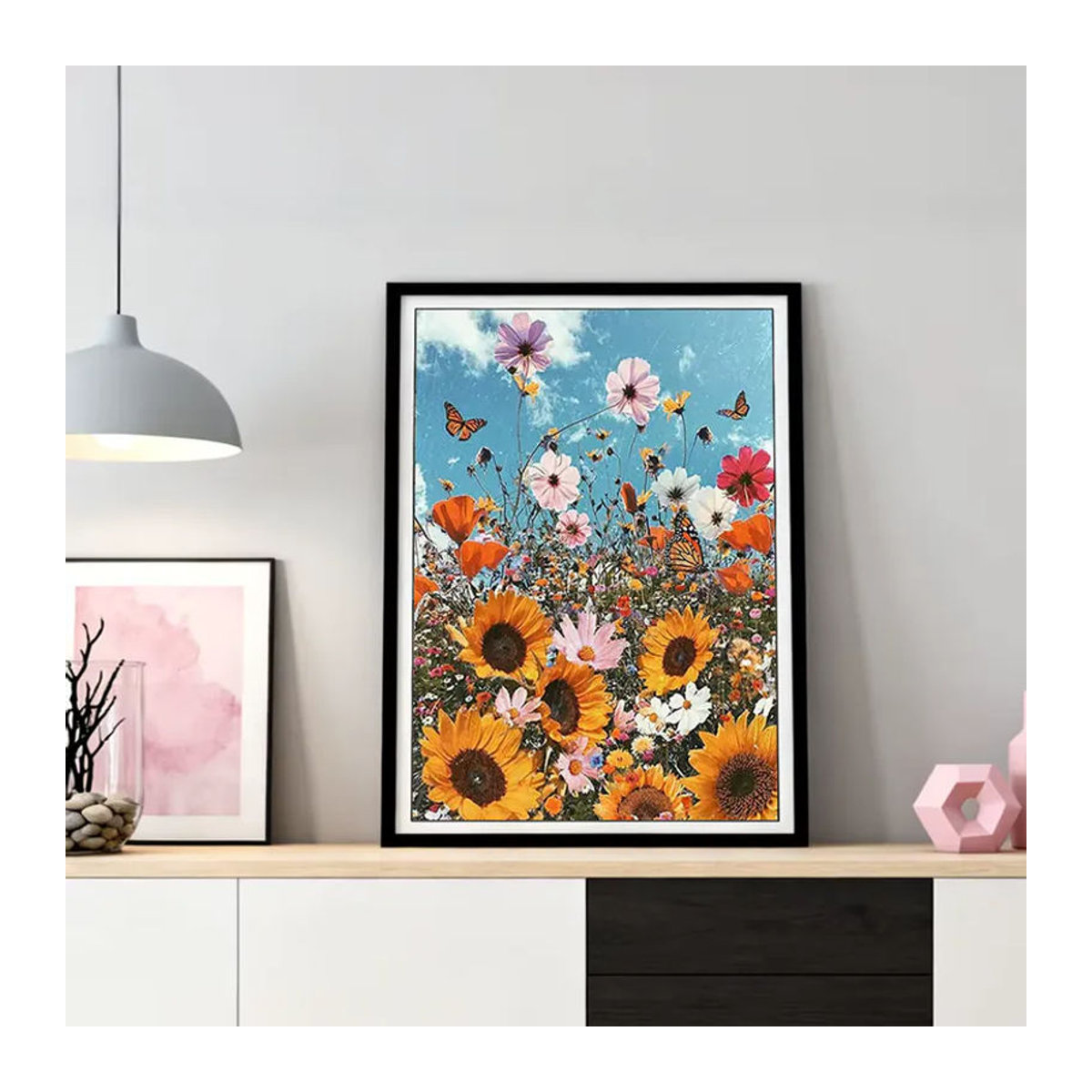 HUACAN Diamant-Kunstmalerei Sonnenblumen-Landschaft als florale Wanddekoration in Mehrfarbig, rund, Durchmesser: 20 cm - Bild 3