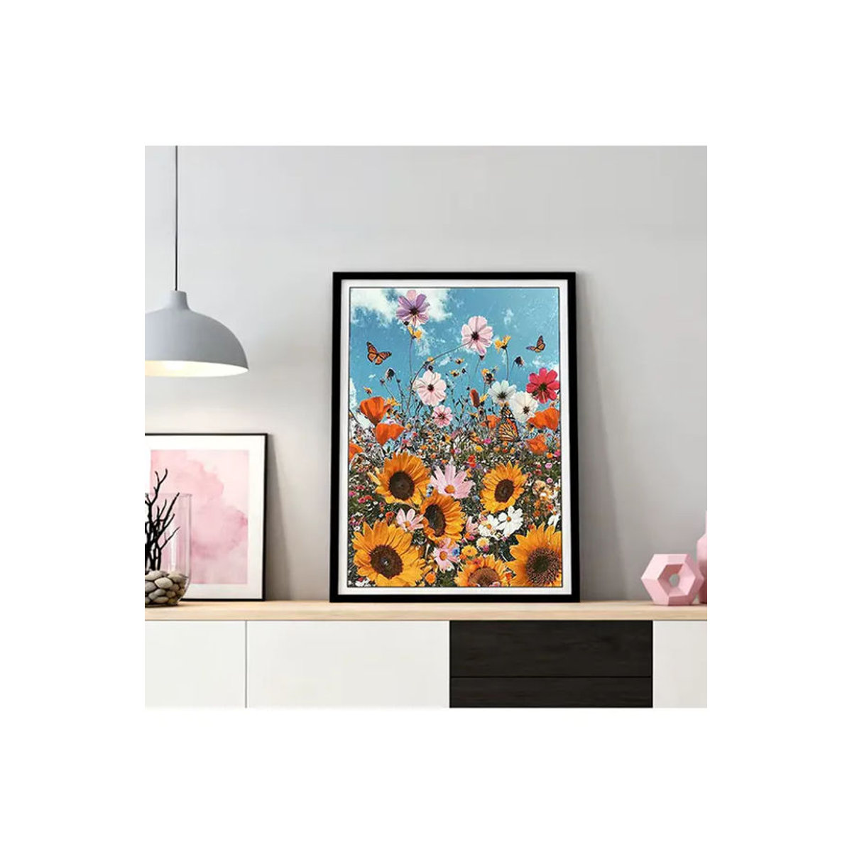 HUACAN Diamant-Kunstmalerei Sonnenblumen-Landschaft als florale Wanddekoration in Mehrfarbig, rund, Durchmesser: 20 cm - Bild 4