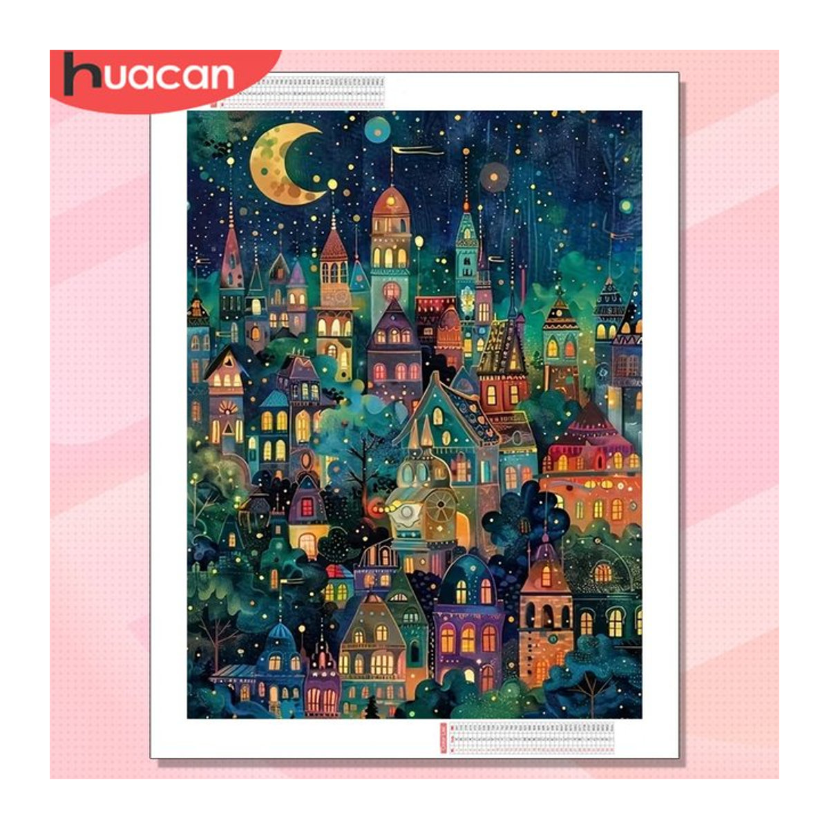 HUACAN Diamant-Malerei 5D Schloss-Landschaft als Kreuzstich Diamant-Mosaik-Set mit mehrfarbigen runden Steinen - Bild 1