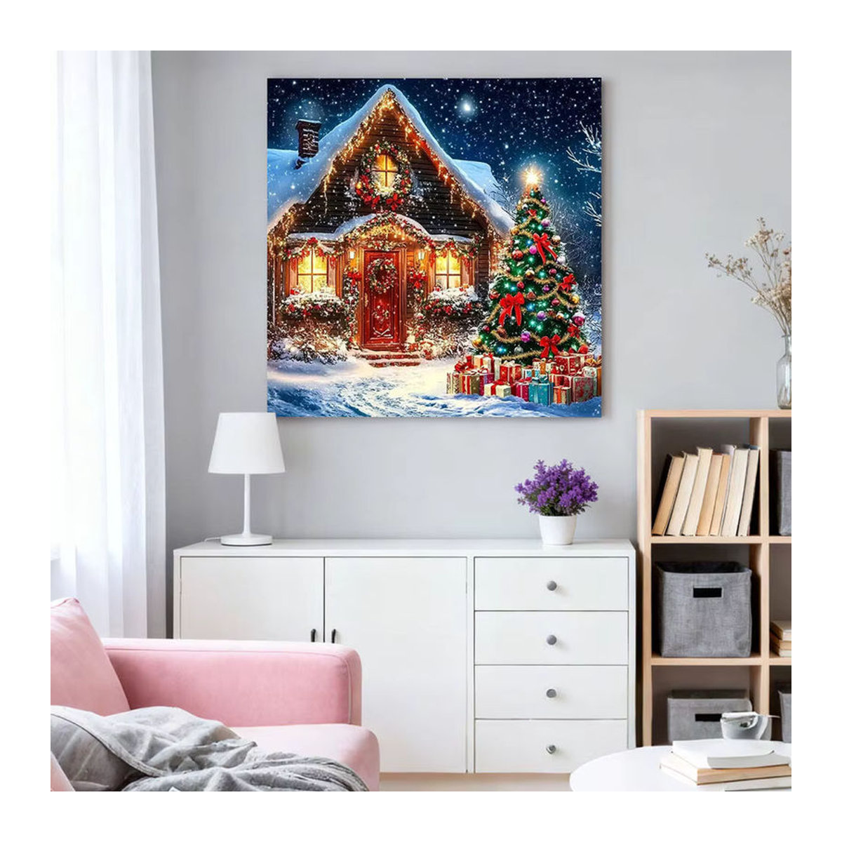 HUACAN Diamant-Malerei Hauslandschaft mit runden Bohrer-Steinen als mehrfarbiges Mosaik zur Wanddekoration für Weihnachten - Bild 3