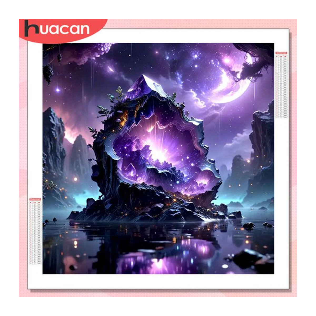 HUACAN Diamant-Malerei Set Berg-Fantasie-Landschaft in Lila als abstrakte Wanddekoration für Erwachsene - Bild 1