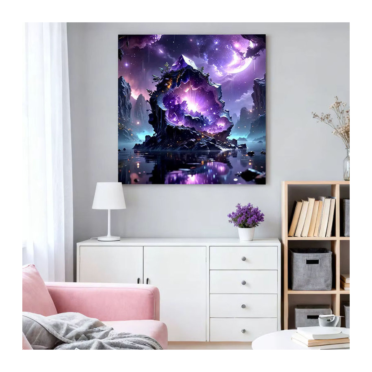 HUACAN Diamant-Malerei Set Berg-Fantasie-Landschaft in Lila als abstrakte Wanddekoration für Erwachsene - Bild 3