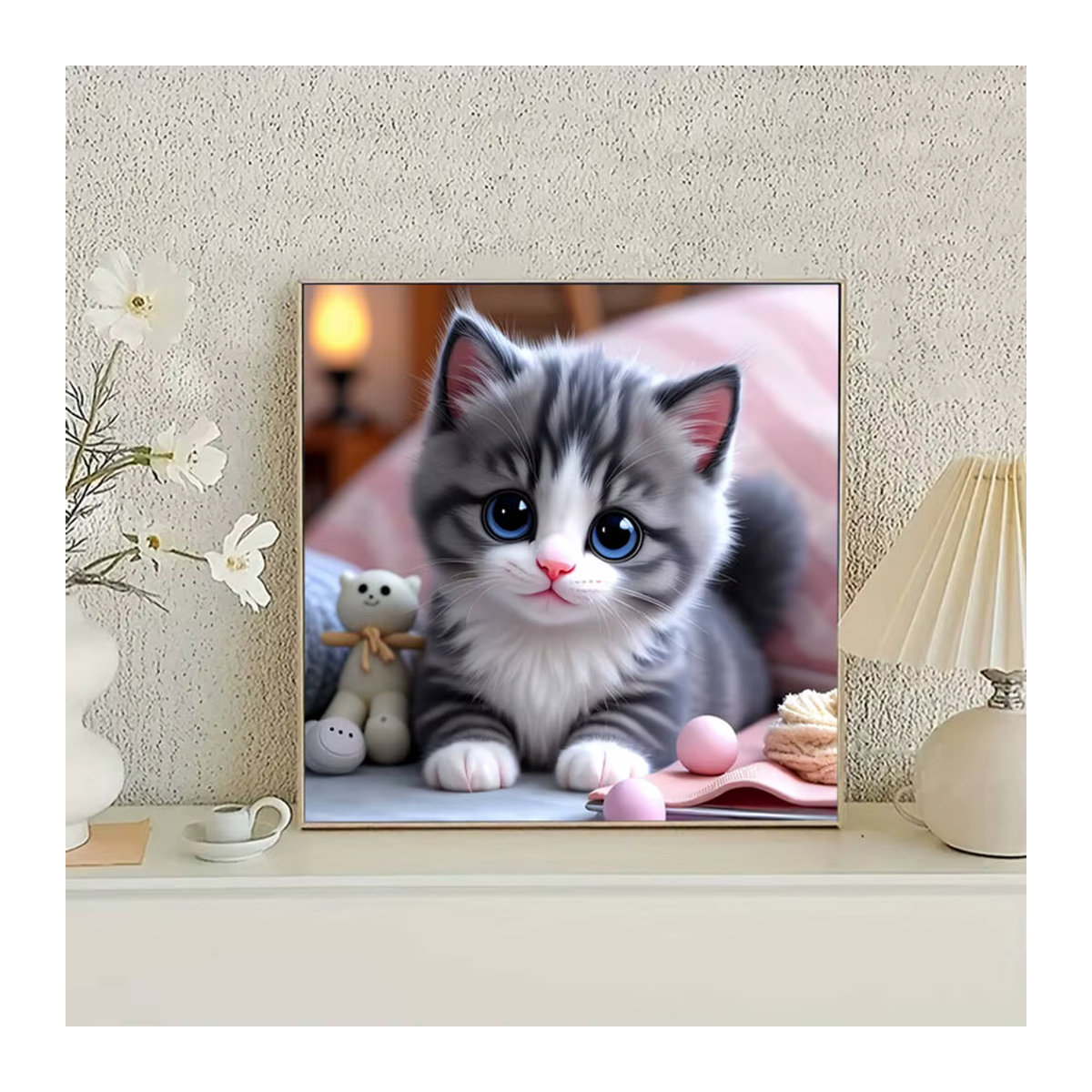 Huacan Diamant-Malerei-Set Katze in Grau mit runden Bohrern für deine Heimdekoration - Bild 3
