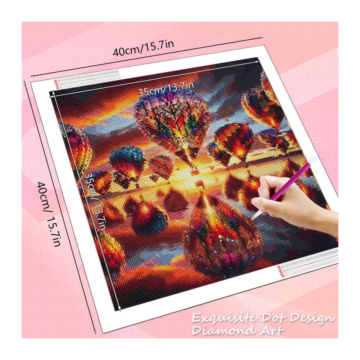 HUACAN Diamant-Malerei Set mit Heißluftballon und Sonnenuntergang Landschaft als Wanddekoration in Mehrfarbig - Bild 2