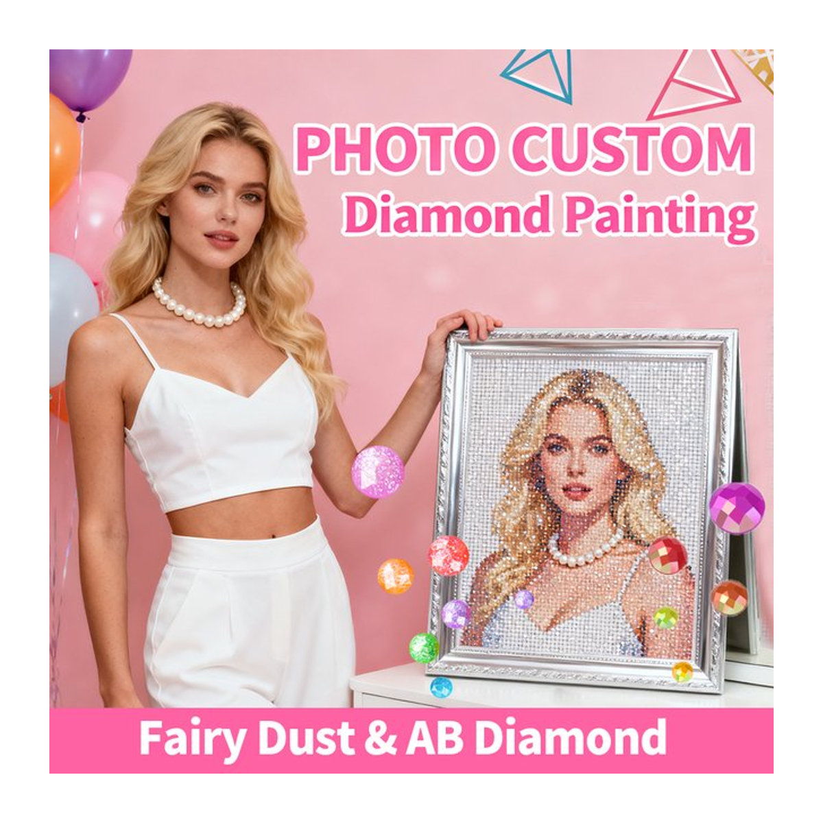 HUACAN Diamant-Malerei-Set mit personalisiertem Foto, rund, mehrfarbig, DIY-Mosaik-Kunst mit AB- und Feenstaub-Bohrern für Erwachsene - Bild 1
