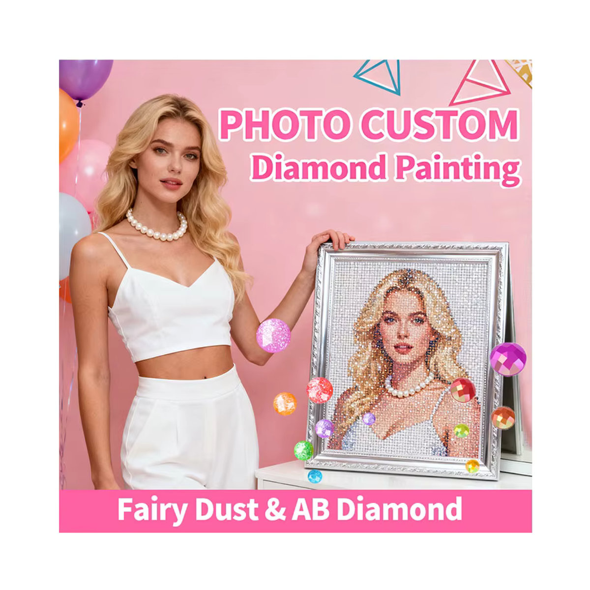 HUACAN Diamant-Malerei-Set mit personalisiertem Foto, rund, mehrfarbig, DIY-Mosaik-Kunst mit AB- und Feenstaub-Bohrern für Erwachsene - Bild 6