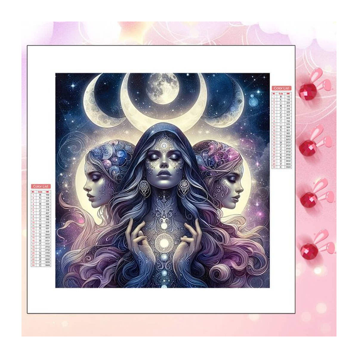 HUACAN Diamant-Malerei-Set Porträt einer Dame mit Mond, rund, mehrfarbig, modernes Diamant-Mosaik zur Wandmontage - Bild 1