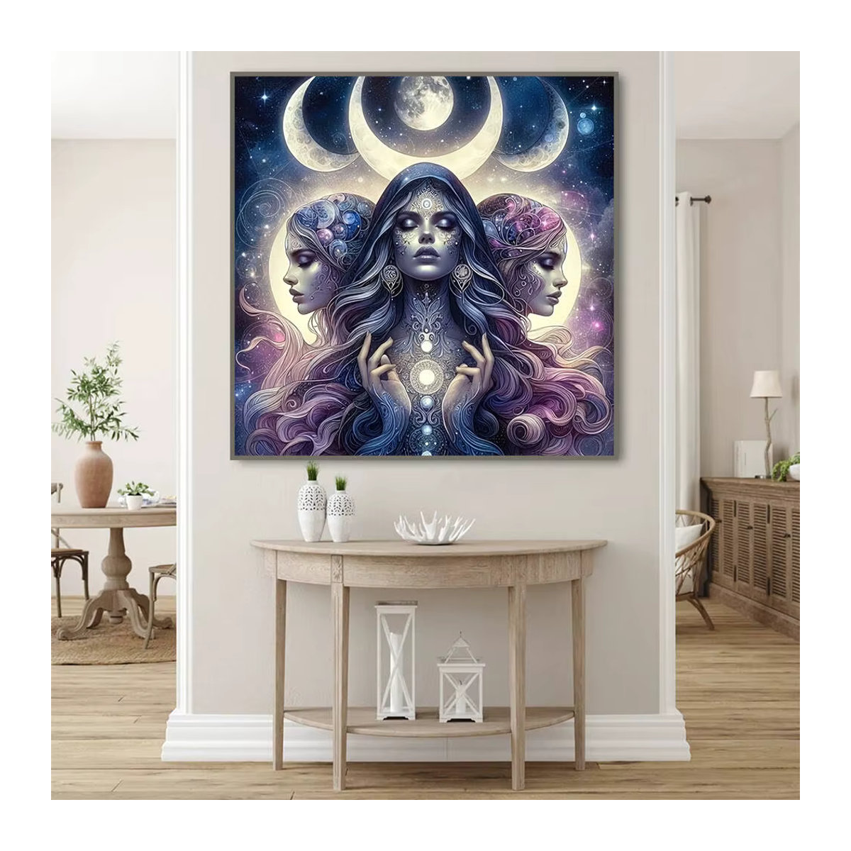 HUACAN Diamant-Malerei-Set Porträt einer Dame mit Mond, rund, mehrfarbig, modernes Diamant-Mosaik zur Wandmontage - Bild 4