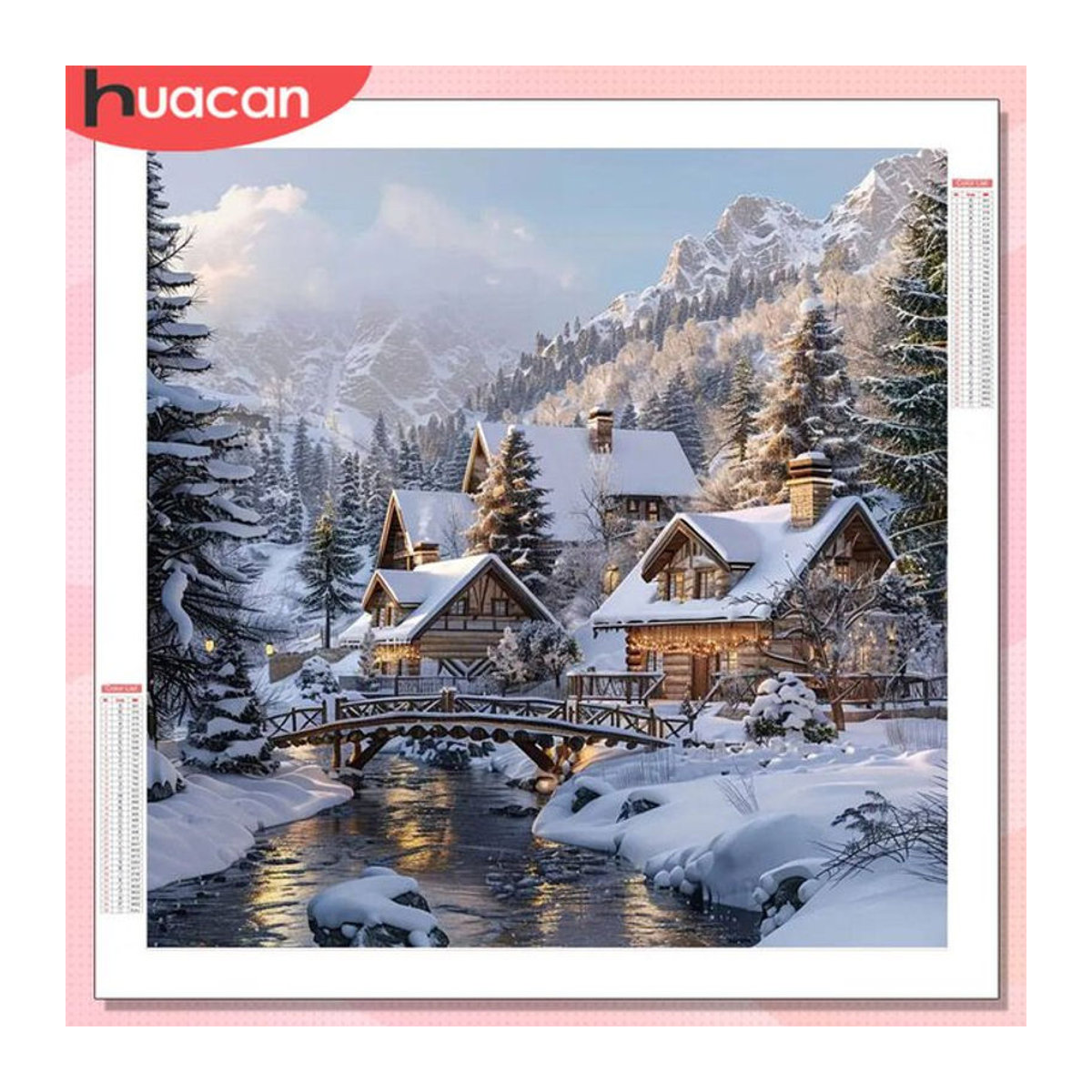 HUACAN Diamant-Malerei Set Winterlandschaft mit Haus als Mosaik-Stickerei in Weiß zur Wandmontage - Bild 1