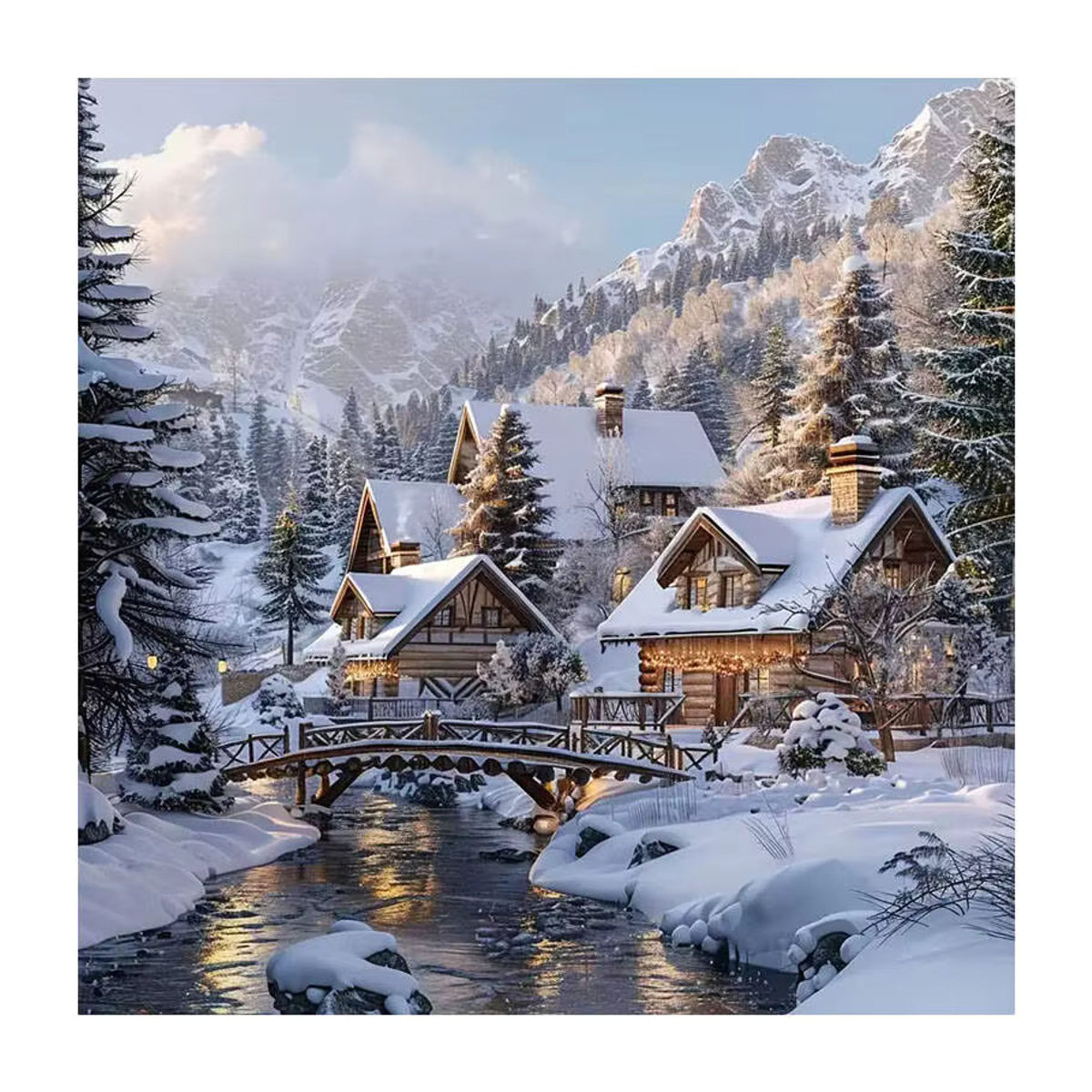 HUACAN Diamant-Malerei Set Winterlandschaft mit Haus als Mosaik-Stickerei in Weiß zur Wandmontage - Bild 4