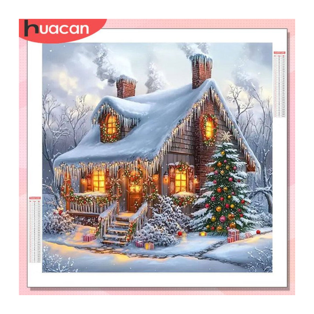 HUACAN Diamant-Malerei Set Winterlandschaft mit Landhaus und Weihnachtsbaum, mehrfarbig, quadratisch - Bild 1
