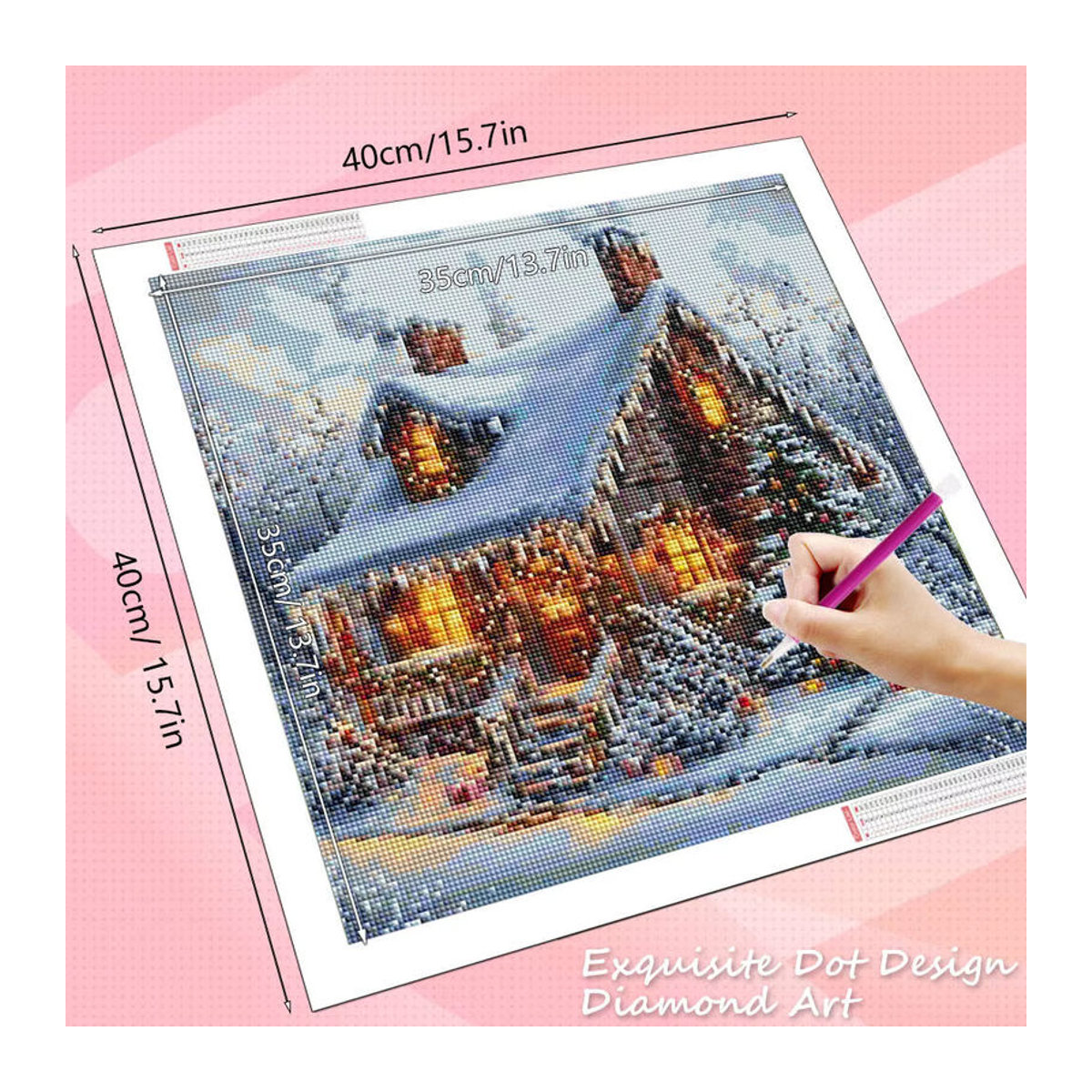 HUACAN Diamant-Malerei Set Winterlandschaft mit Landhaus und Weihnachtsbaum, mehrfarbig, quadratisch - Bild 2