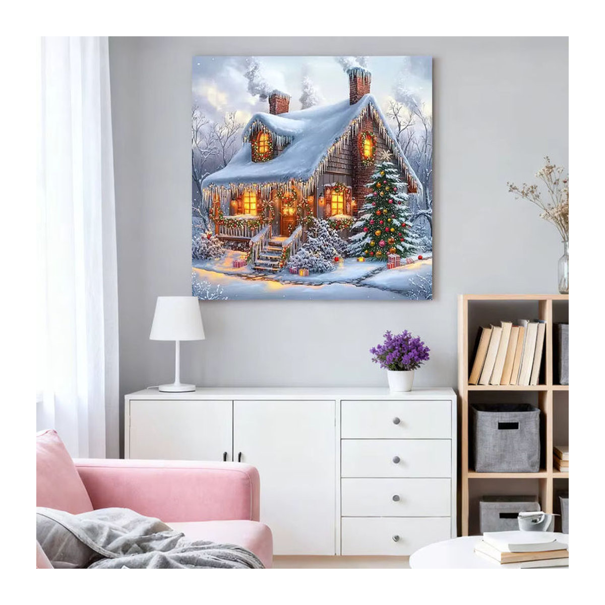 HUACAN Diamant-Malerei Set Winterlandschaft mit Landhaus und Weihnachtsbaum, mehrfarbig, quadratisch - Bild 3