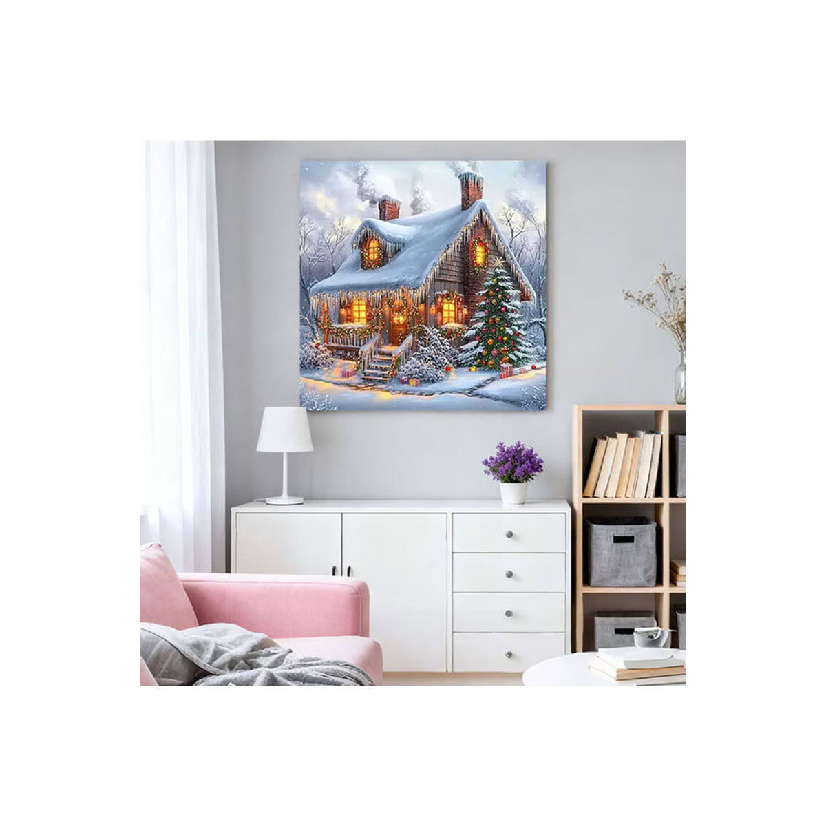 HUACAN Diamant-Malerei Set Winterlandschaft mit Landhaus und Weihnachtsbaum, mehrfarbig, quadratisch - Bild 4
