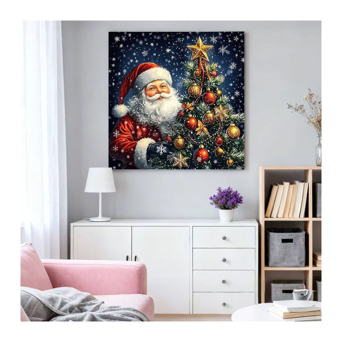 HUACAN Diamant-Malerei Weihnachtsmann mit Weihnachtsbaum als mehrfarbiges Diamant-Mosaik zur Wanddekoration - Bild 3