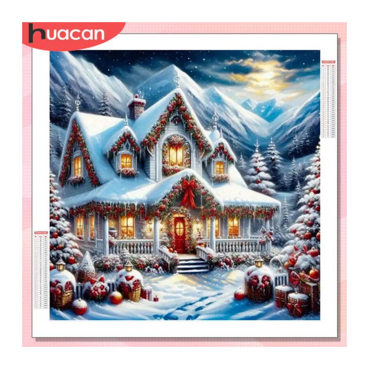 HUACAN Diamant-Malerei Winterlandschaft mit Landhaus als weihnachtliche Wanddekoration in Mehrfarbig - Bild 1
