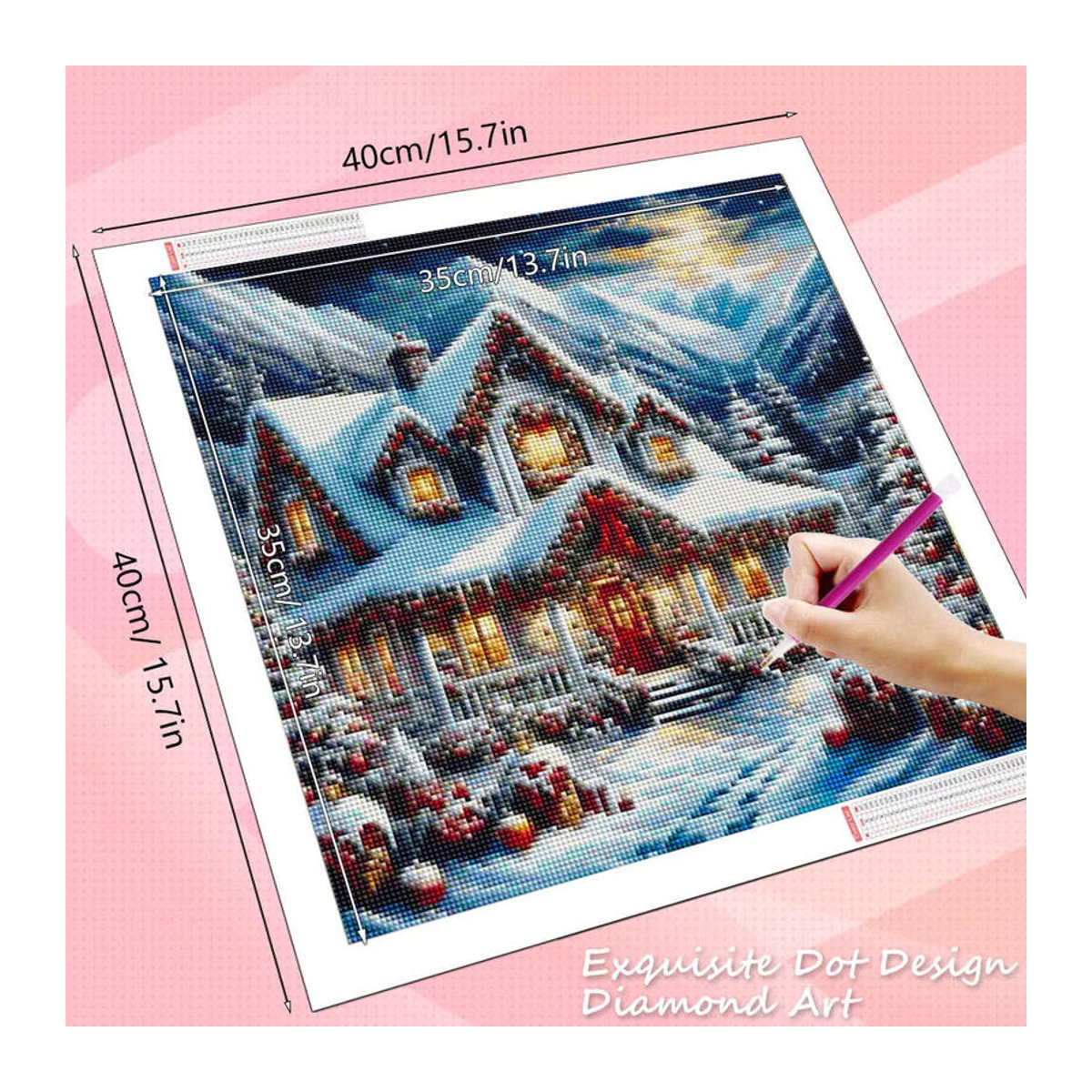 HUACAN Diamant-Malerei Winterlandschaft mit Landhaus als weihnachtliche Wanddekoration in Mehrfarbig - Bild 2
