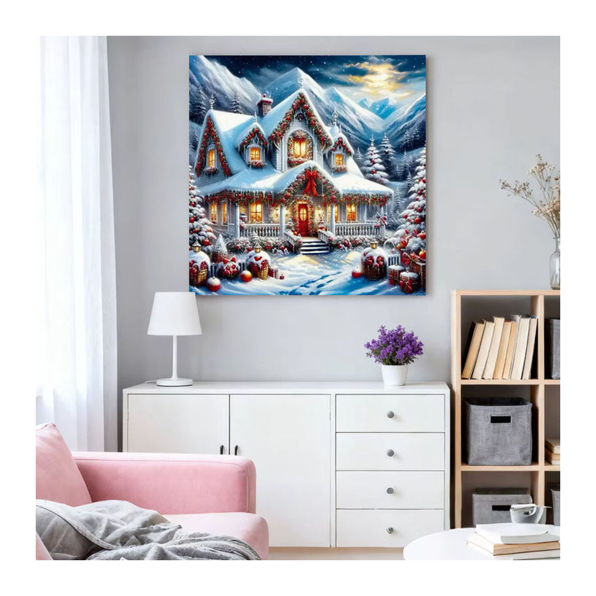 HUACAN Diamant-Malerei Winterlandschaft mit Landhaus als weihnachtliche Wanddekoration in Mehrfarbig - Bild 3