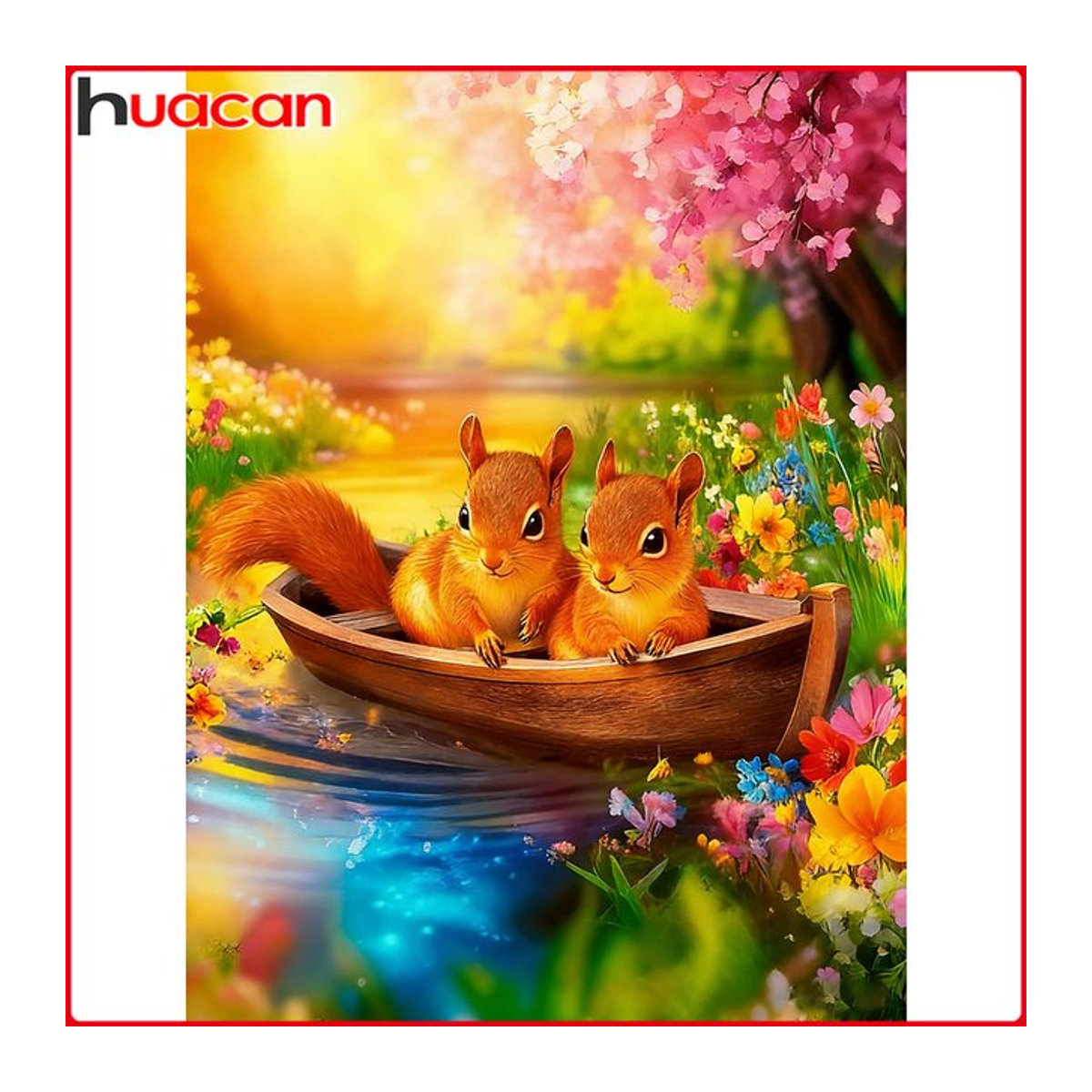 Huacan Diamant-Malset Eichhörnchen auf Boot, mehrfarbiges Diamant-Mosaik Tier-Landschaft Set - Bild 1