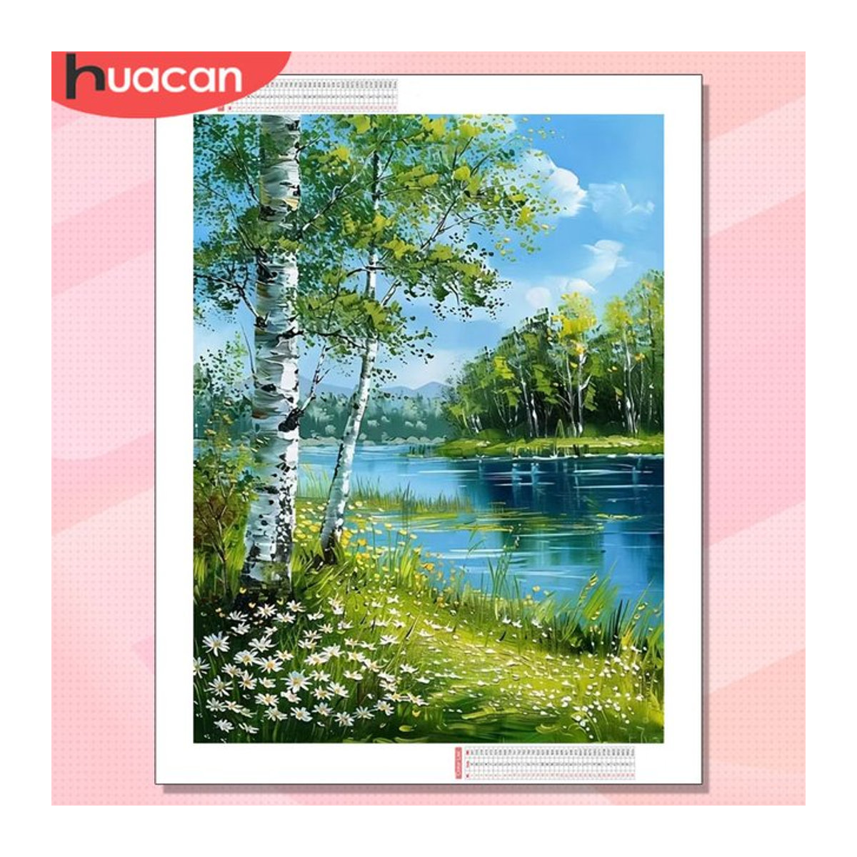 HUACAN Diamant-Mosaik 5D Set Baum-Landschaft mit Gänseblümchen und Blumen in Mehrfarbig für deine Wandkunst Dekoration - Bild 1