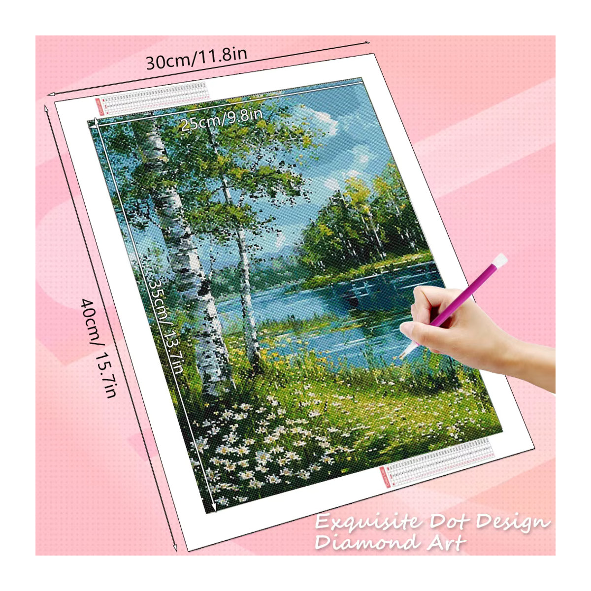 HUACAN Diamant-Mosaik 5D Set Baum-Landschaft mit Gänseblümchen und Blumen in Mehrfarbig für deine Wandkunst Dekoration - Bild 2