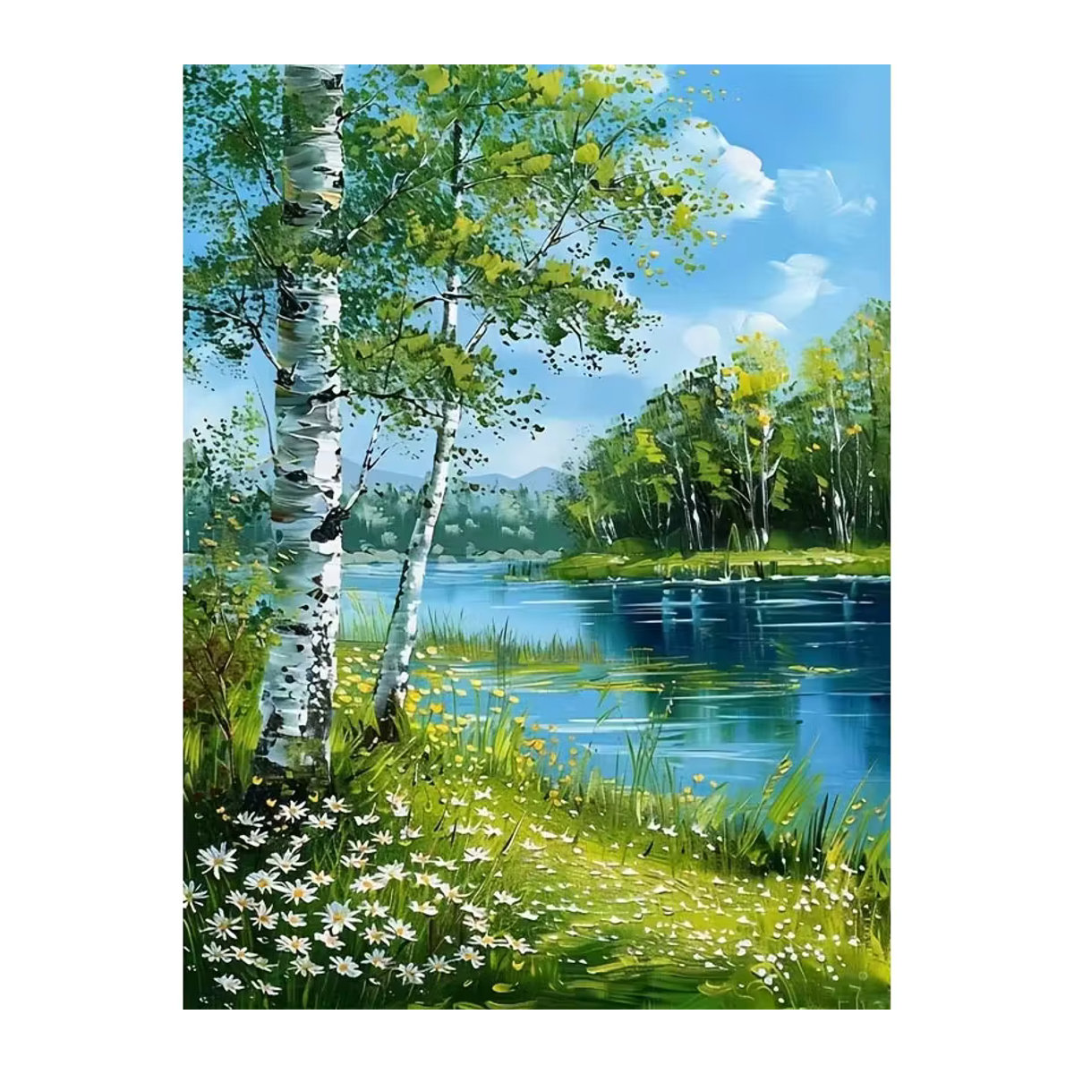 HUACAN Diamant-Mosaik 5D Set Baum-Landschaft mit Gänseblümchen und Blumen in Mehrfarbig für deine Wandkunst Dekoration - Bild 4