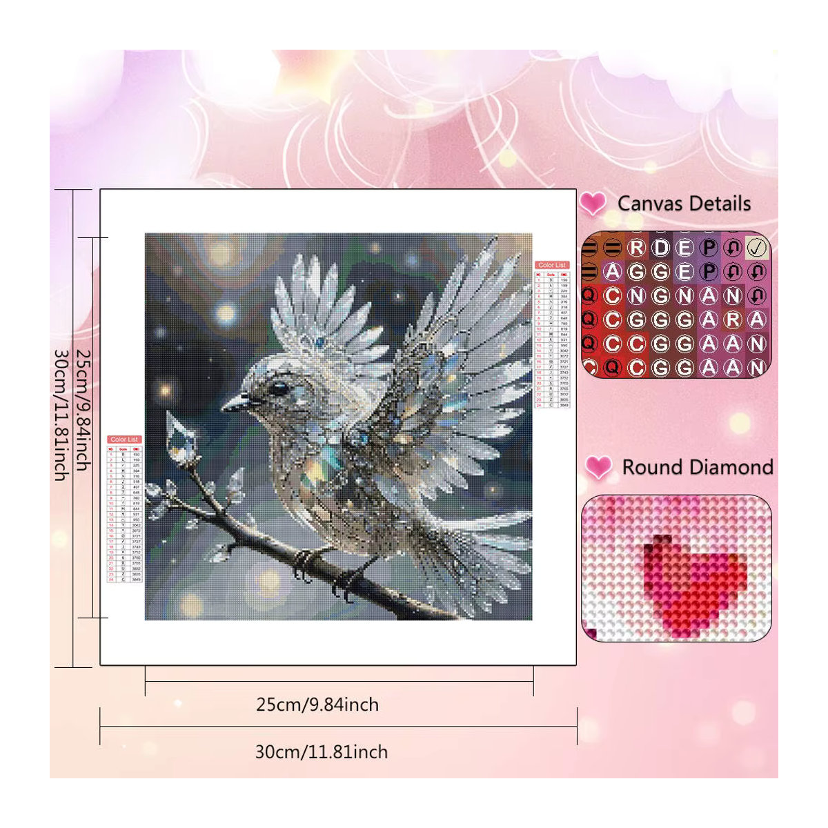 HUACAN Diamant-Mosaik-Bild mit Tier-Motiv, rund, mehrfarbig, rahmenlos - Bild 2