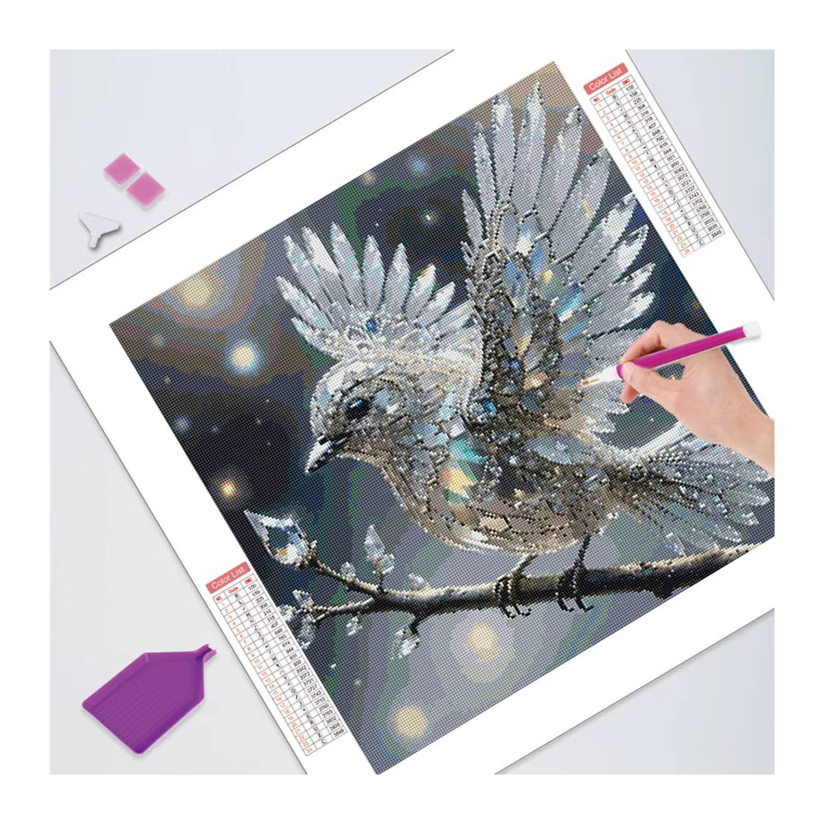 HUACAN Diamant-Mosaik-Bild mit Tier-Motiv, rund, mehrfarbig, rahmenlos - Bild 3