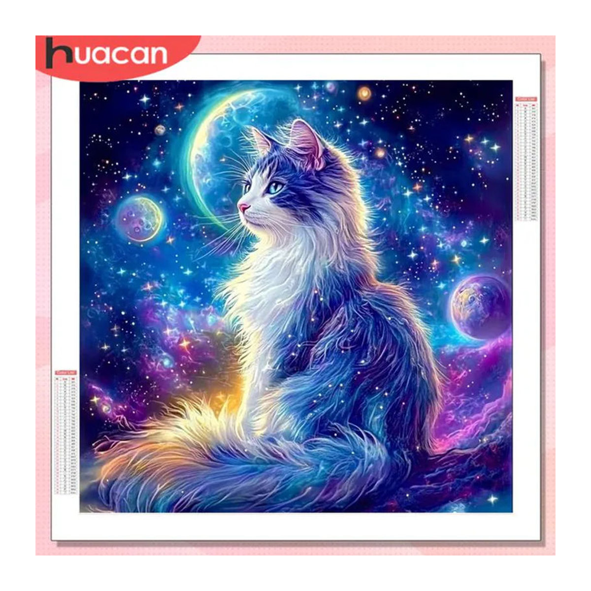 HUACAN Diamant-Mosaik Katze als Fantasie-Tier Strass-Bild für die Wanddekoration, mehrfarbig, runde Steine - Bild 1