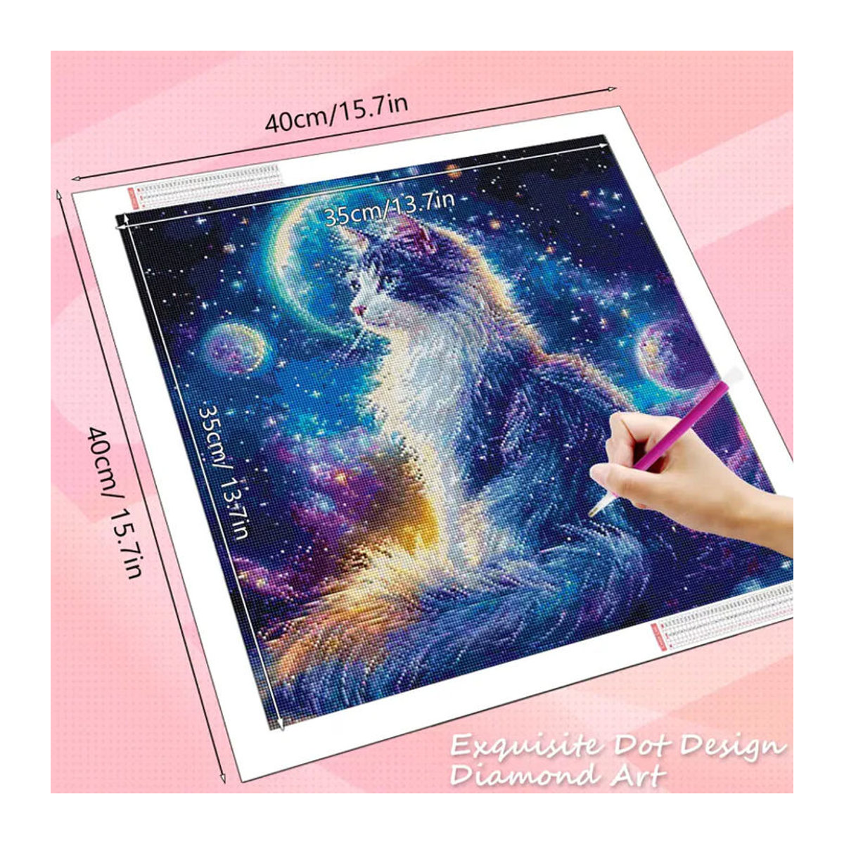 HUACAN Diamant-Mosaik Katze als Fantasie-Tier Strass-Bild für die Wanddekoration, mehrfarbig, runde Steine - Bild 2