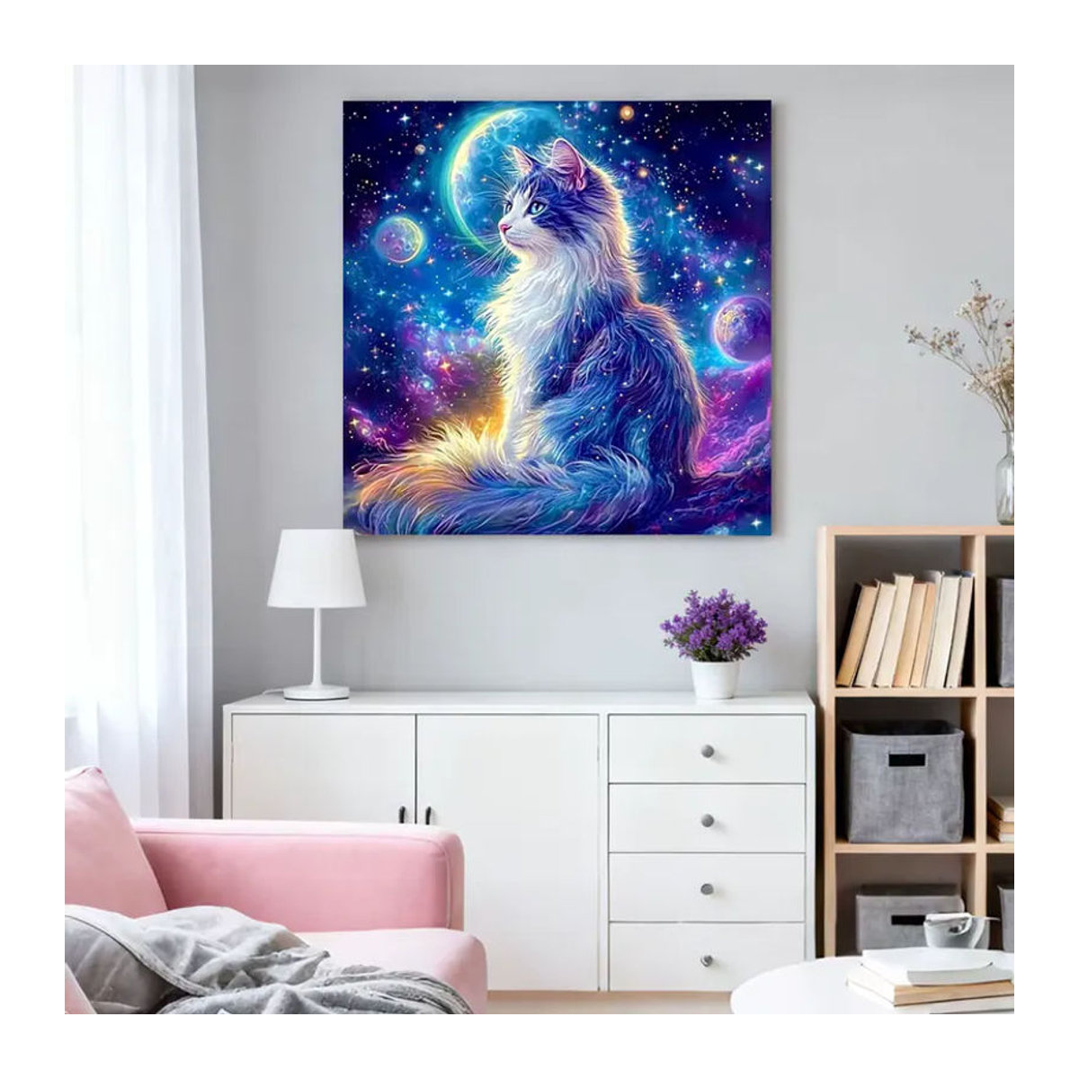 HUACAN Diamant-Mosaik Katze als Fantasie-Tier Strass-Bild für die Wanddekoration, mehrfarbig, runde Steine - Bild 3