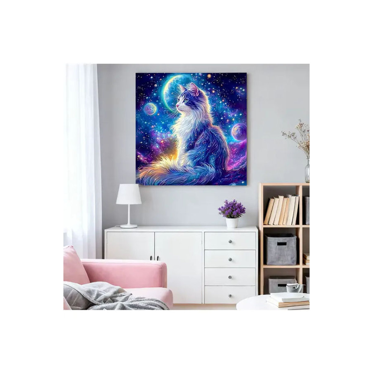 HUACAN Diamant-Mosaik Katze als Fantasie-Tier Strass-Bild für die Wanddekoration, mehrfarbig, runde Steine - Bild 5