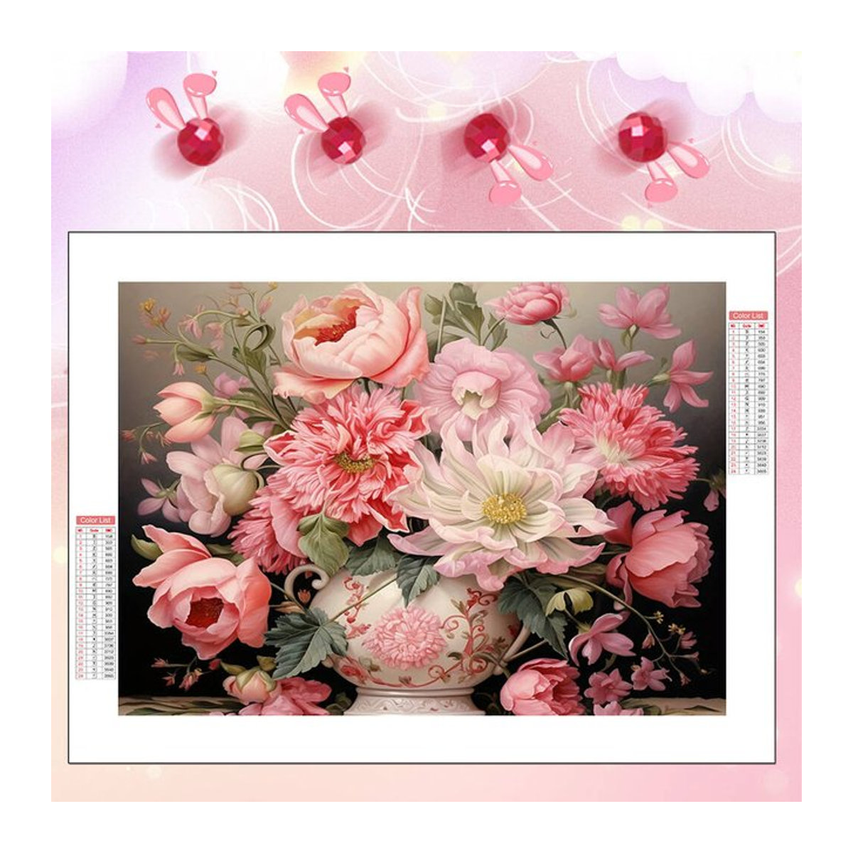 HUACAN Diamant Mosaik Kunst Handwerk Pfingstrose Blume Rund Wanddeko Mehrfarbig B: 30 cm, H: 20 cm, T: 20 cm - Bild 1