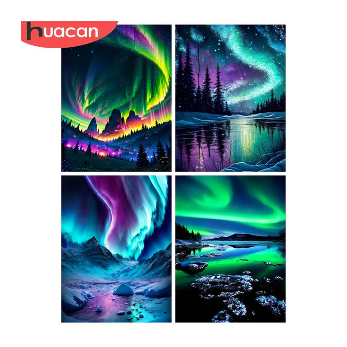 HUACAN Diamant-Mosaik-Landschafts-Diamantgemälde Aurora Borealis, mehrfarbig, B/H: 30 x 40 cm - Bild 1