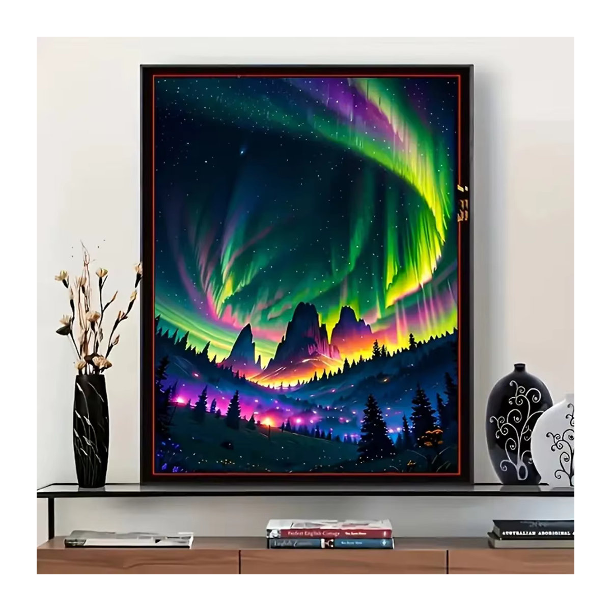 HUACAN Diamant-Mosaik-Landschafts-Diamantgemälde Aurora Borealis, mehrfarbig, B/H: 30 x 40 cm - Bild 3