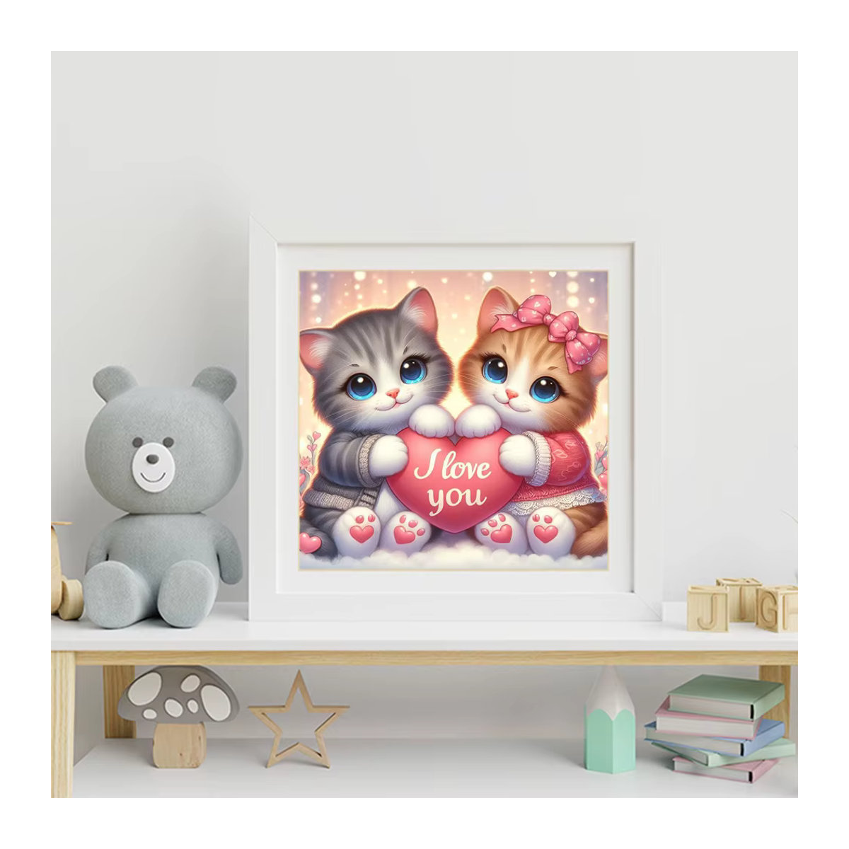 Huacan Diamant-Mosaik-Malerei mit Katzen-Cartoon-Motiv und Herz-Design, rund, mehrfarbig - Bild 3