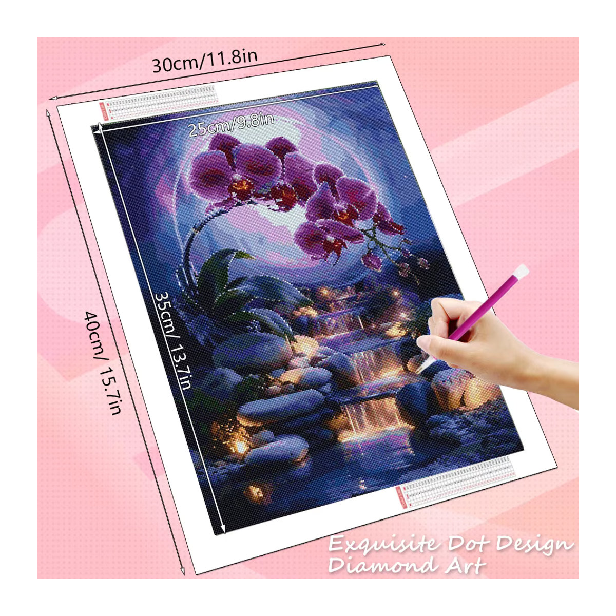 HUACAN Diamant-Mosaik Orchidee als florale Landschaftsmalerei in Mehrfarbig, Wandmontiert, B/H: 30 x 20 cm - Bild 2