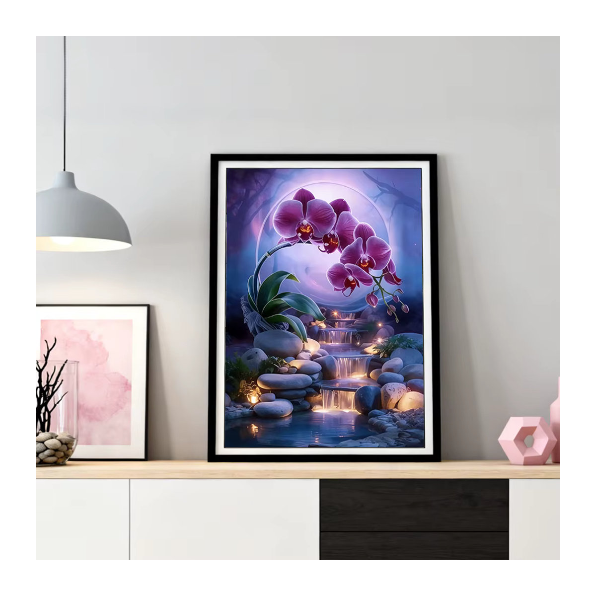 HUACAN Diamant-Mosaik Orchidee als florale Landschaftsmalerei in Mehrfarbig, Wandmontiert, B/H: 30 x 20 cm - Bild 3