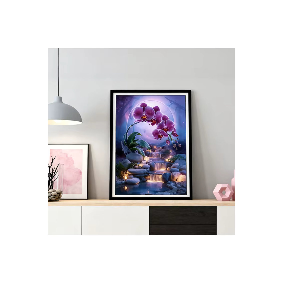 HUACAN Diamant-Mosaik Orchidee als florale Landschaftsmalerei in Mehrfarbig, Wandmontiert, B/H: 30 x 20 cm - Bild 4