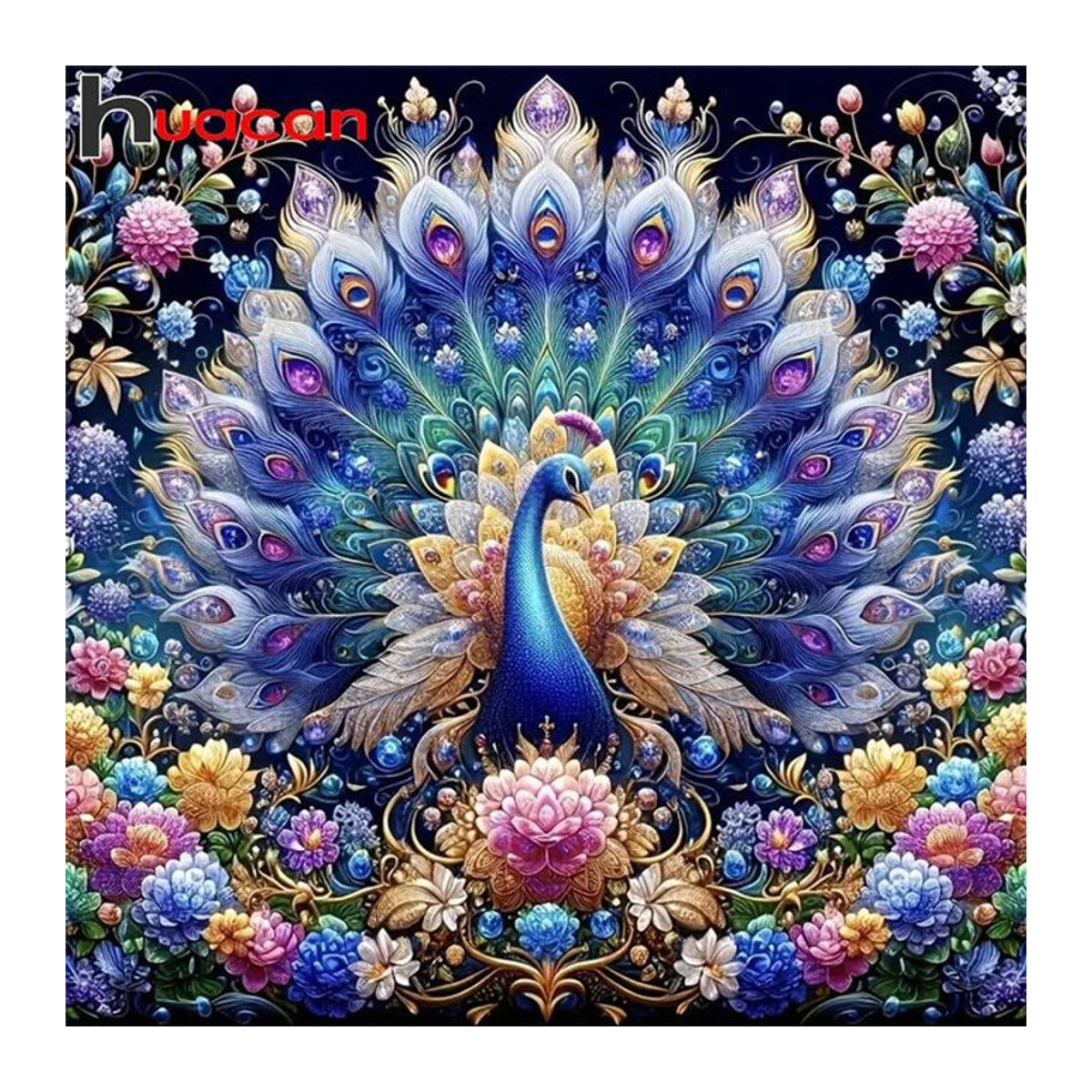 Huacan Diamant-Mosaik Pfau Wandkunst mit mehrfarbigen runden Strasssteinen - Bild 1